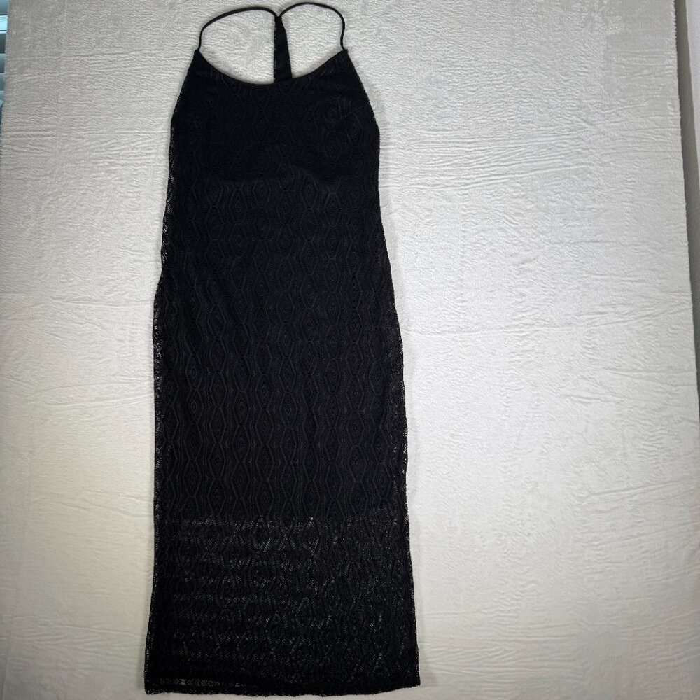 Hurley Maxi Dress Womens Size Medium Black Sheer Lace Lined‎ Sleeveless Long Y2K